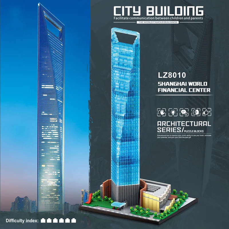 

China Famous Modern Architecture Micro Diamond Building Block Brick Shanghai World Financial Center Assmeble Model Toy Nanobrick