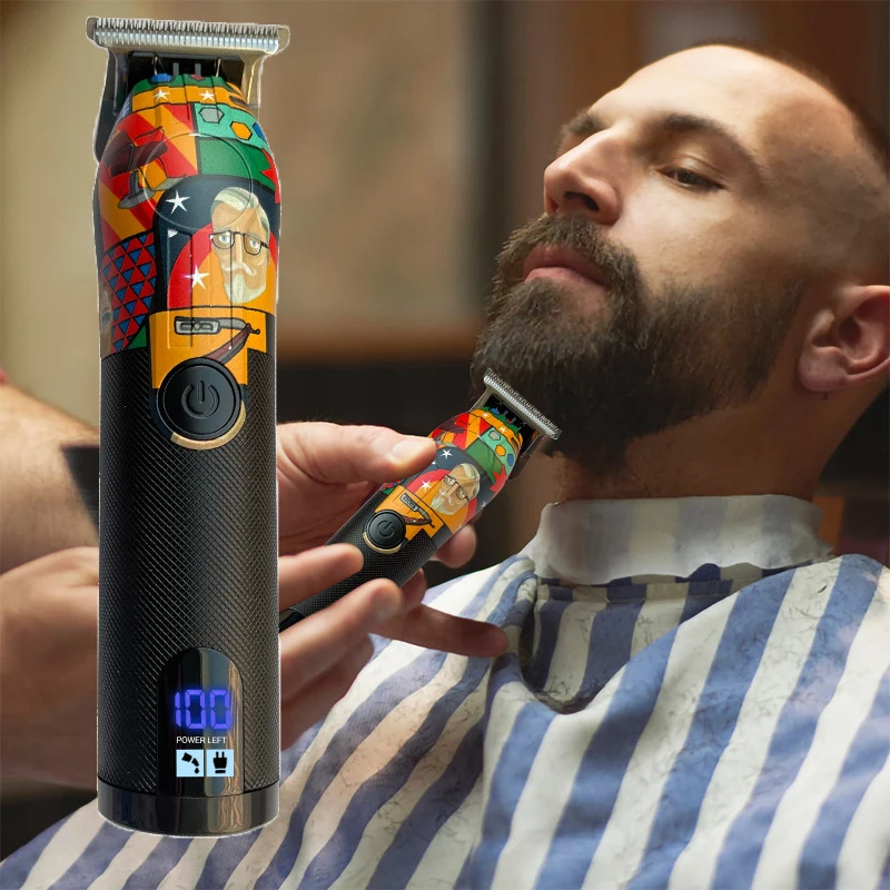 

Electric Hair Clipper LCD Digital Display Electric Shaver Push White Carving Trimming 0MM Stainless Steel Hair Clipper