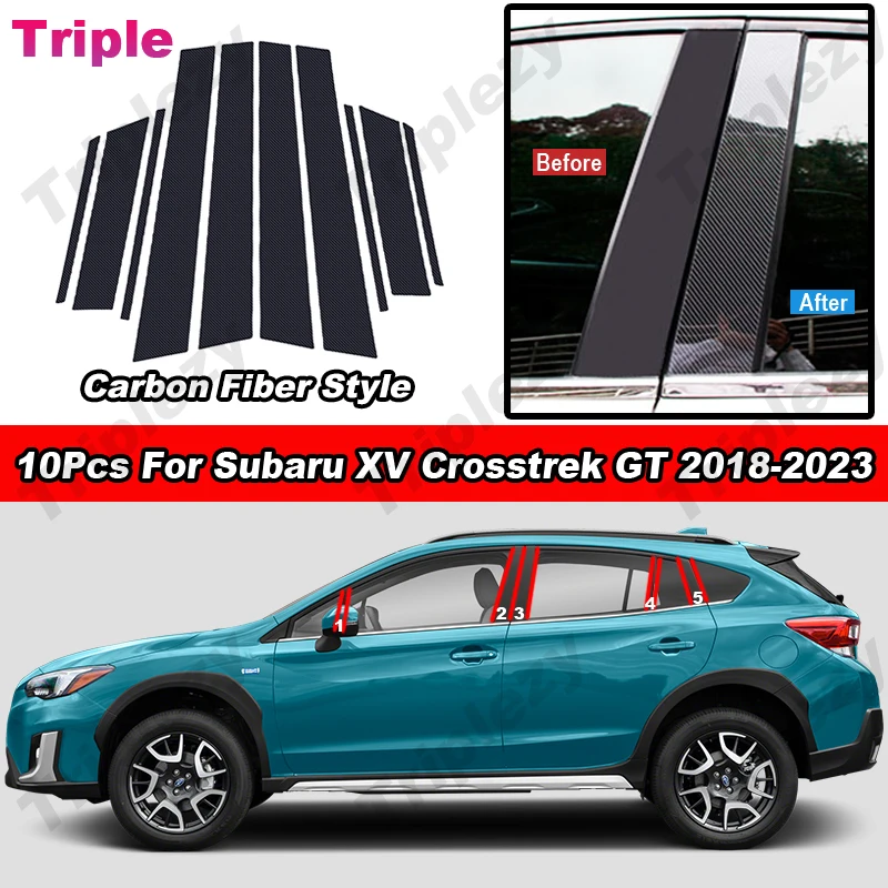 

10 шт. глянцевая наклейка из черного углеродного волокна для автомобиля, оконная дверная крышка, накладка на стойку панели для Subaru XV Crosstrek GT 2018-2023