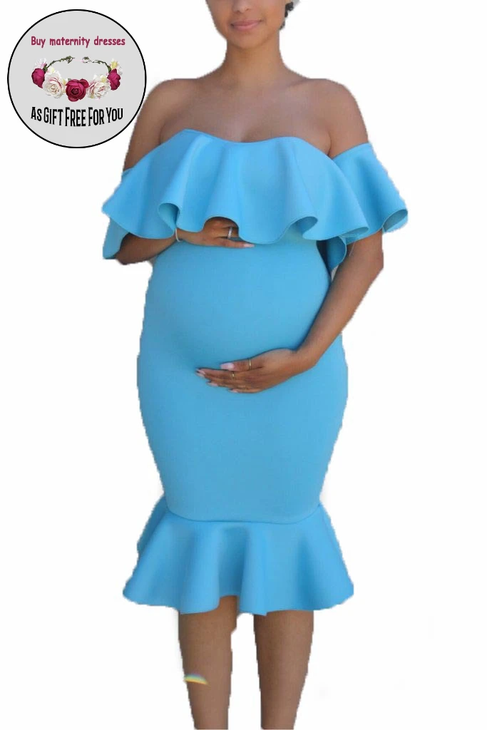 

Women Fashion Off Shoulder Pregant Dress Gown Short Sleeve Fishtail Dress for Photo Shoot Women Maternity Photography