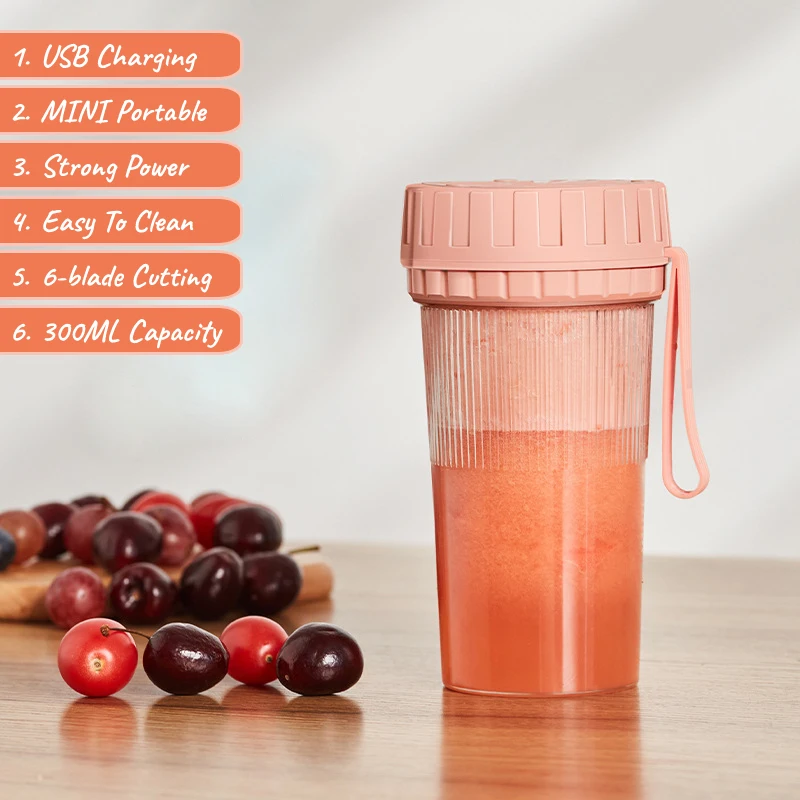 

6 Blades Juicer Usb Charging Electric Mini Blenders 300ml Squeezer Kitchen Tool For Vegetable Fruit Lemon Orange Juice Portable