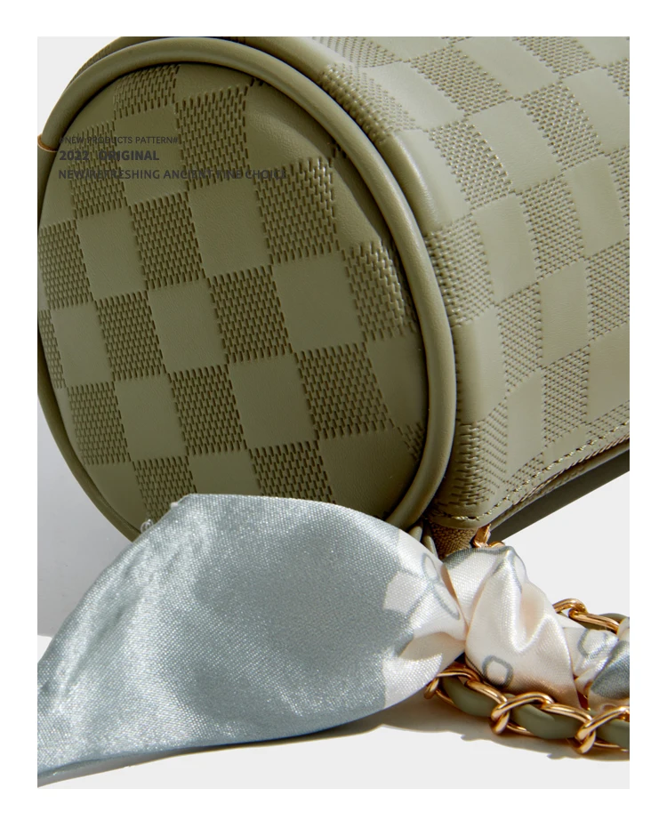 Elmsk 2022 Fashion Silk Plaid Texture Retro Chain Bag Women Ins Blogger French Handbag Casual Messenger Bag Women