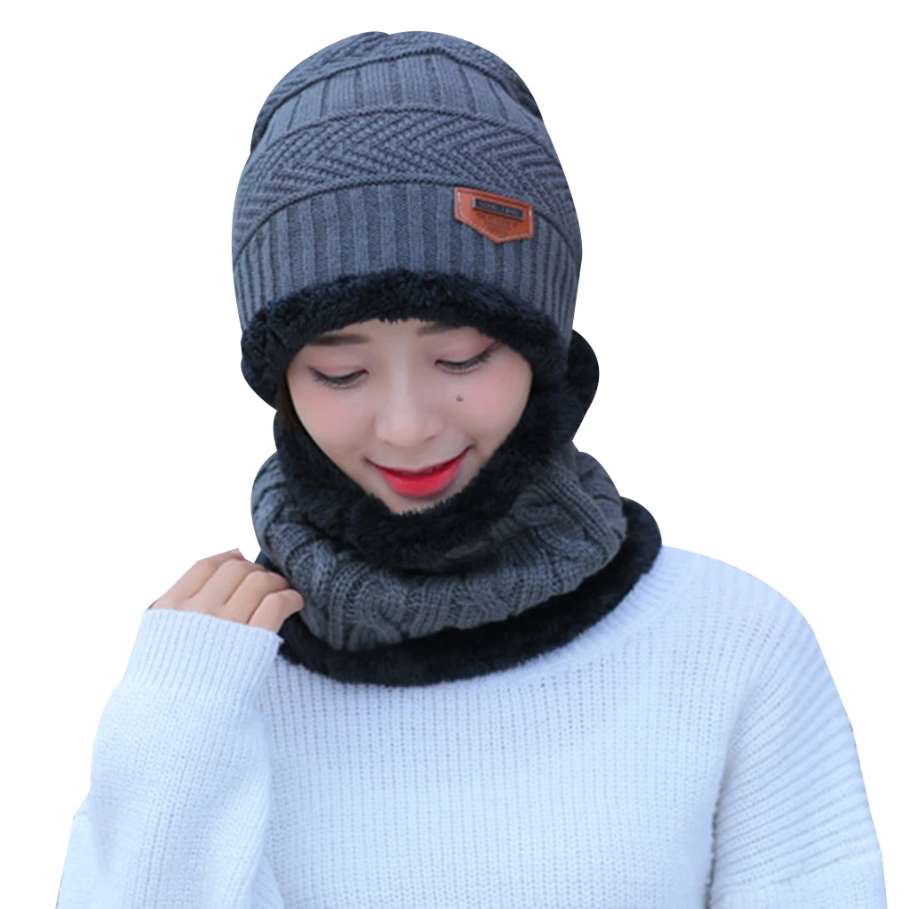 

2-piece Unisex Warm Knitted Hat Scarf Multifunction Wool Beanie Winter Windproof Outdoor Cycling