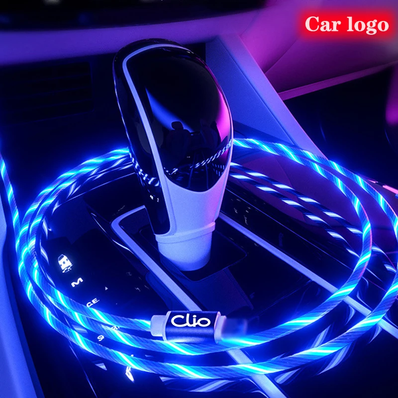 

LED Light glowing wire Type C Lightning Data Cable car mobile charger For renault Dacia CLIO FLUENCE DUSTER ESPACE CAPTUR 4