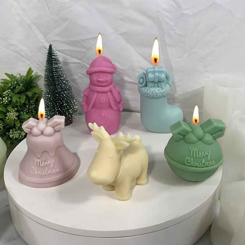 DIY Christmas three-dimensional elk Snowman Bell Christmas Boots Ball aromatherapy candle plaster cake silicone mold