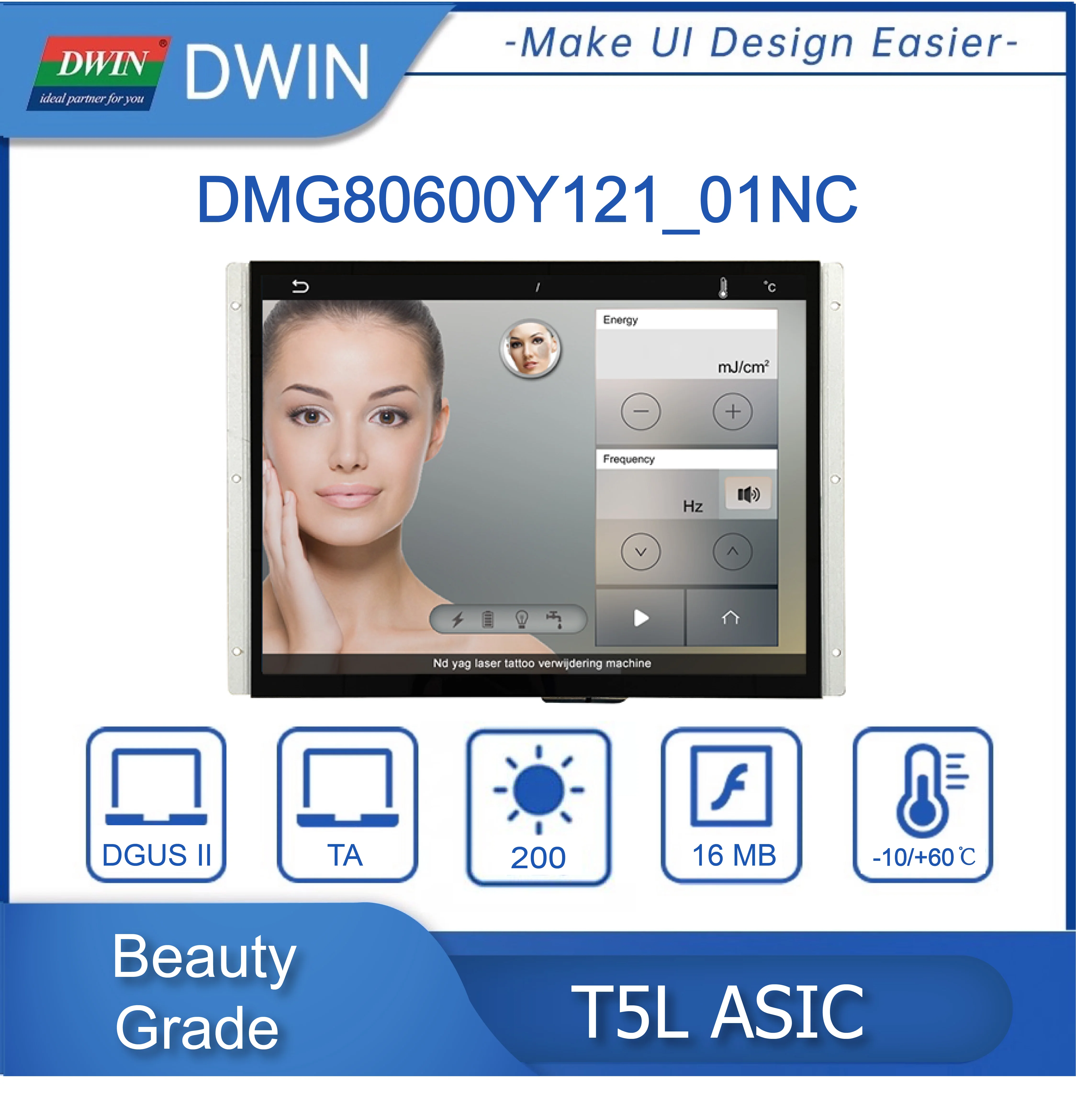 

DWIN 12,1 дюймов 800x600, 262KColors, Экран TN, CTP, набор стандартных инструкций (TA) / DGUSⅡ System DMG80600Y121_01NC
