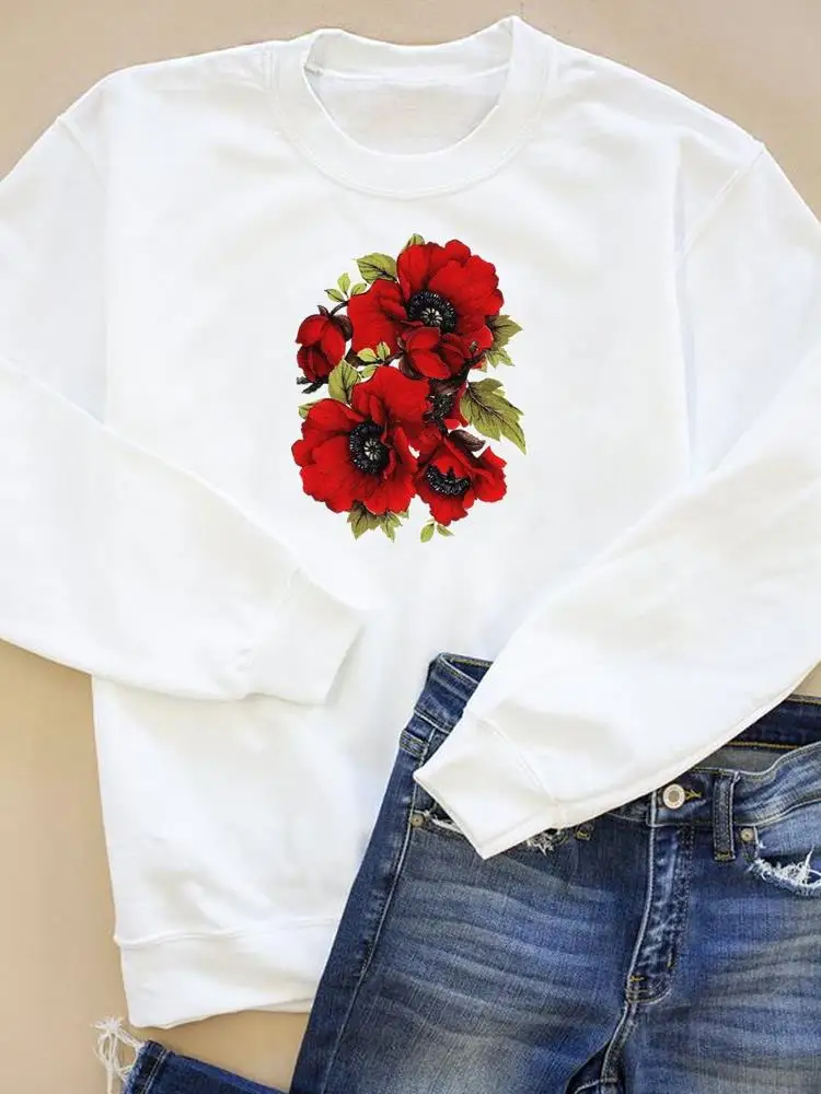 

Casual Clothing Graphic Sweatshirts Women Wear Print Fashion Clothes Flower Watercolor Trend 90s Autumn Spring Pullovers