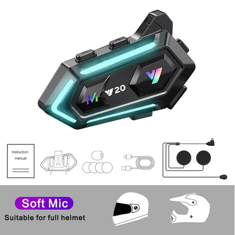 Мотоциклетная Bluetooth-гарнитура для шлема с RGB-подсветкой
