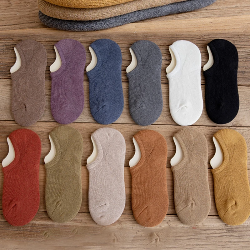 5 Pairs Women Invisible Boat Socks Summer Silicone Non-slip Slipper Socks Mesh Breathable Cotton Low Ankle Female No show Sock