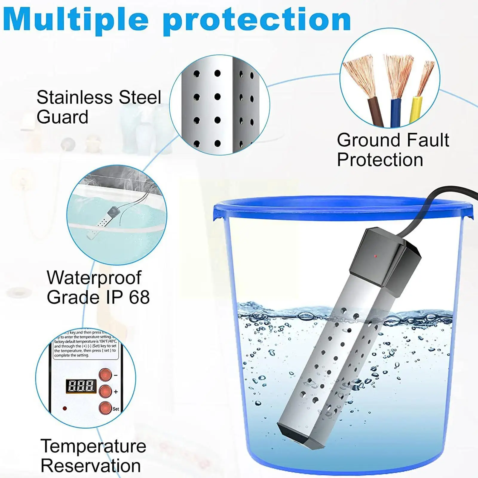 

2000w Electric Heater Boiler Immersion Water Heating Portable Pool Swimming Immersion Bathroom Elements Suspension R0d0