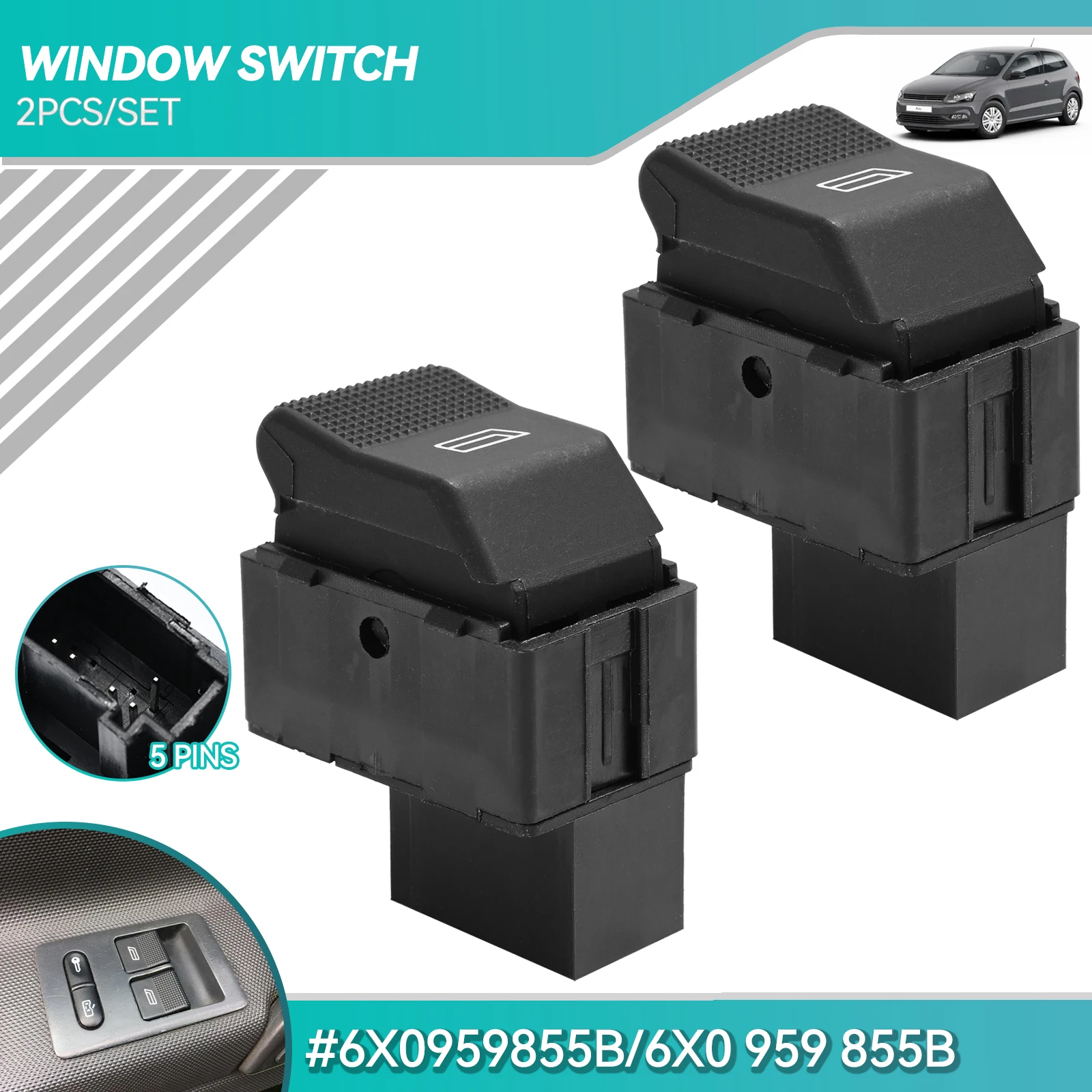 

2x для VW Polo 6N2 Lupo 6E1 Seat Cordoba 6K2 Ibiza 3 Arosa Электрический переключатель стеклоподъемника с одной кнопкой управления 6X0959855B 6X0 959 855B
