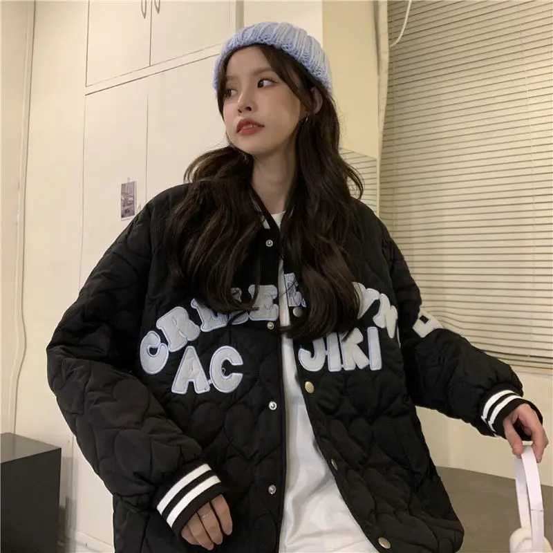 

Women Baseball uniform cotton-padded jacket women's winter loose thickened padded coats padded winter parka 2022