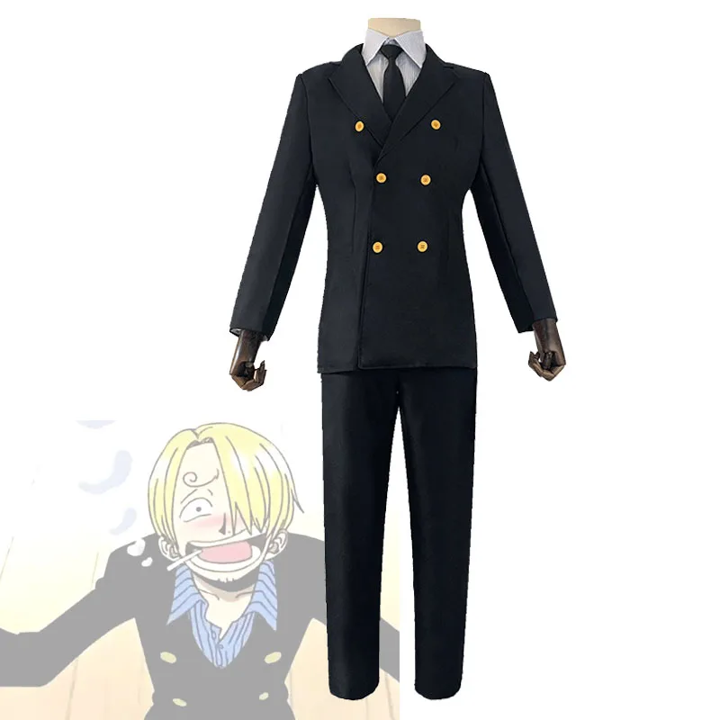 

Аниме цельный костюм Vinsmoke Sanji Косплей Униформа шеф-повара Kazunokuni Sanji черные костюмы мужская и женская аниме одежда
