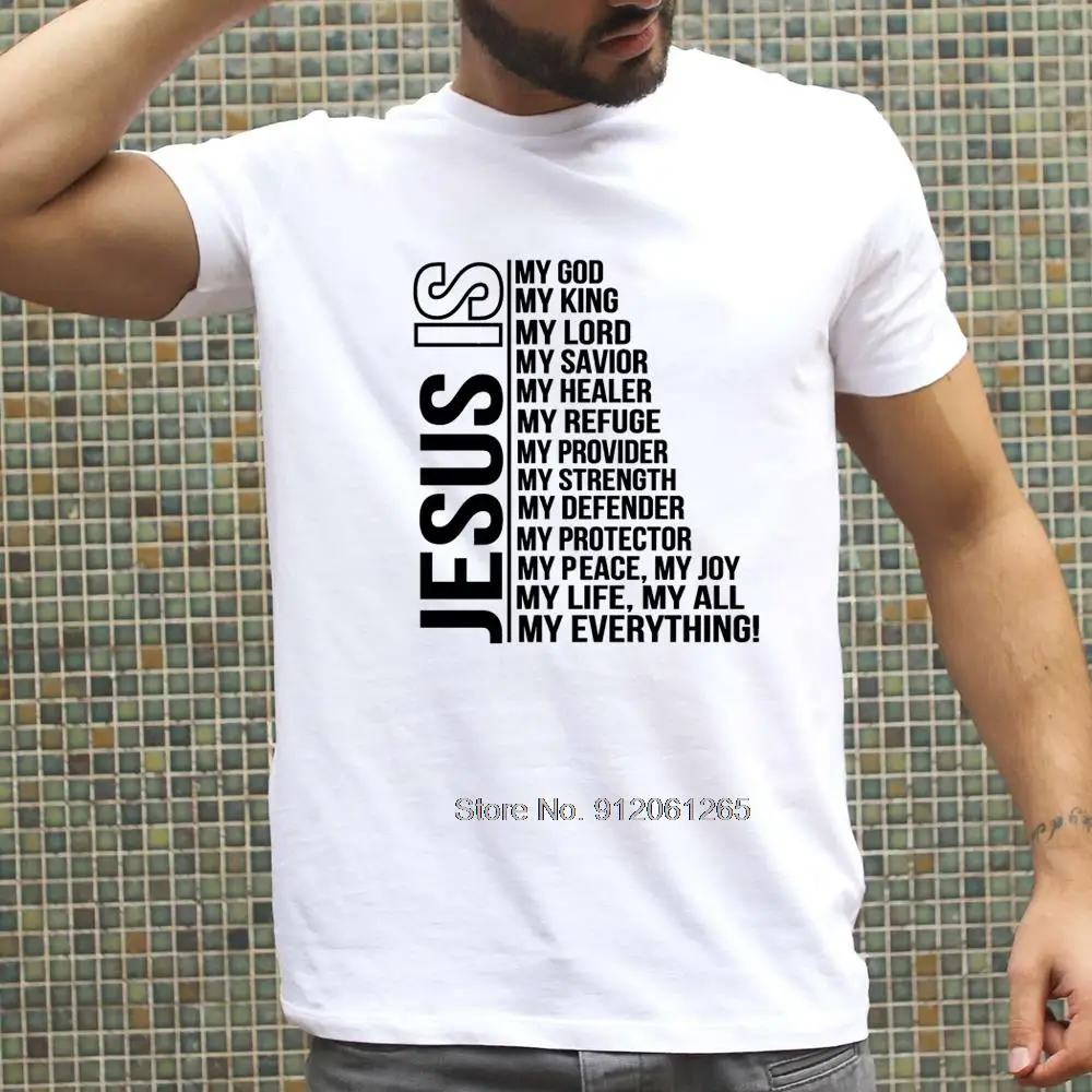 

Jesus Is My God King Everything Men's Harajuku T Shirt Christian Religious Streetwear Short Sleeve Casual T-shirt Male Tees Tops