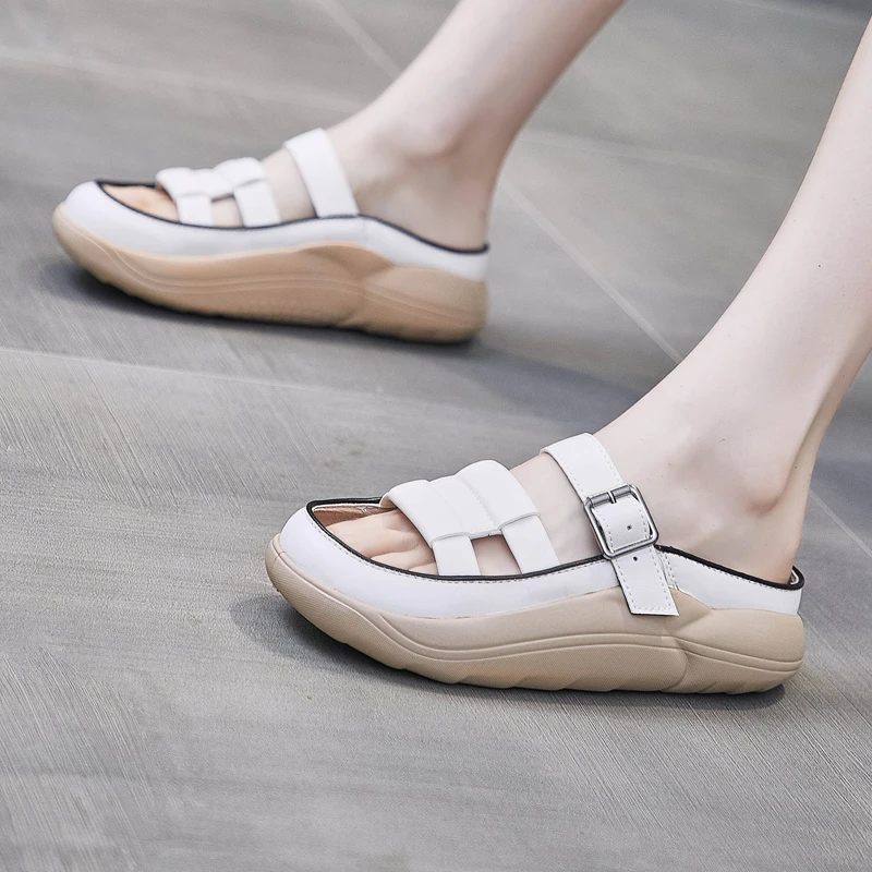 Women's Summer Sandals Half Slippers Outdoor 2023 New Versatile Thick Bottom Light One-word Slippers Fashion Casual Slippers