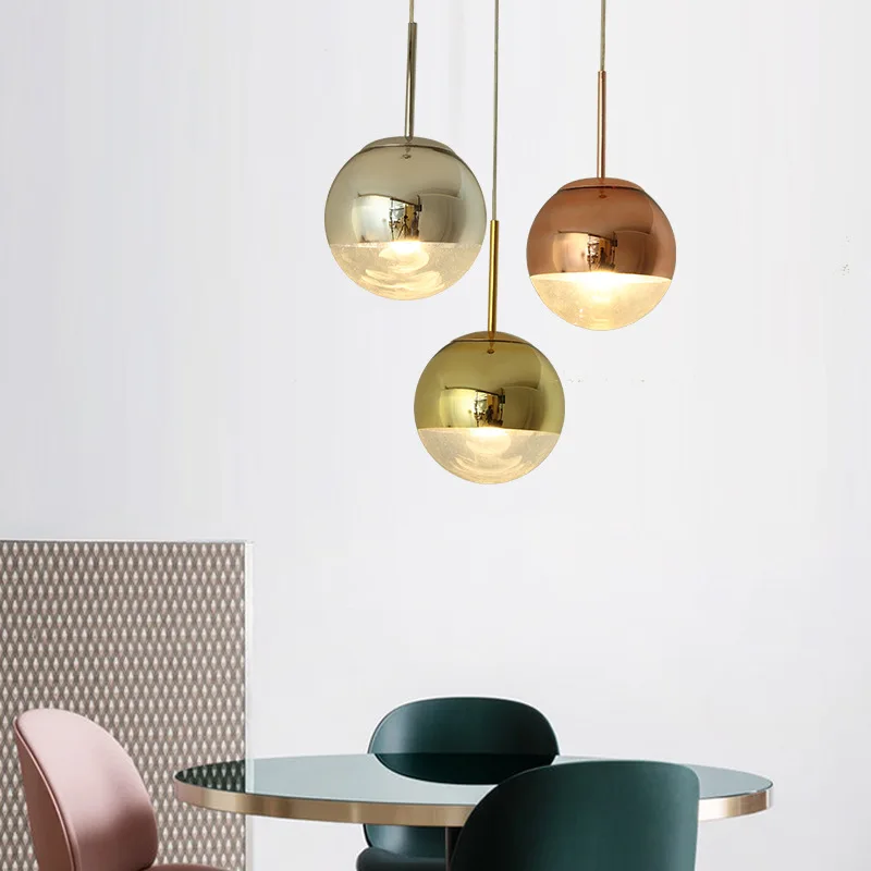 

Modern Simple LED Glass Ball Pendant Lights for Living Room Restaurant Aisle Pendant Lamp Glass Iron Art Industrial Pendant Lamp