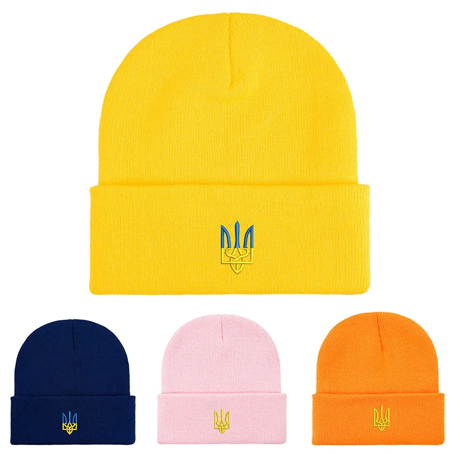 

61 Colors Embroidery Ukrain Trident Beanies Knitted hats Winter Autumn thick Men Women Unisex Beanies Caps Warmer Bonnet