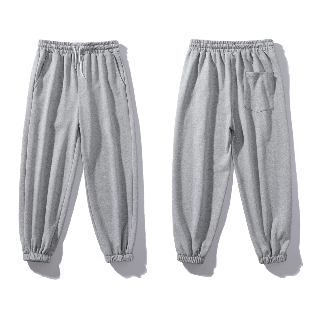 

Korean Style Fashion Sweatpants New Autumn Light Gray Baggy Wide-leg Pants Straight-leg Casual Tie Feet Trousers Male