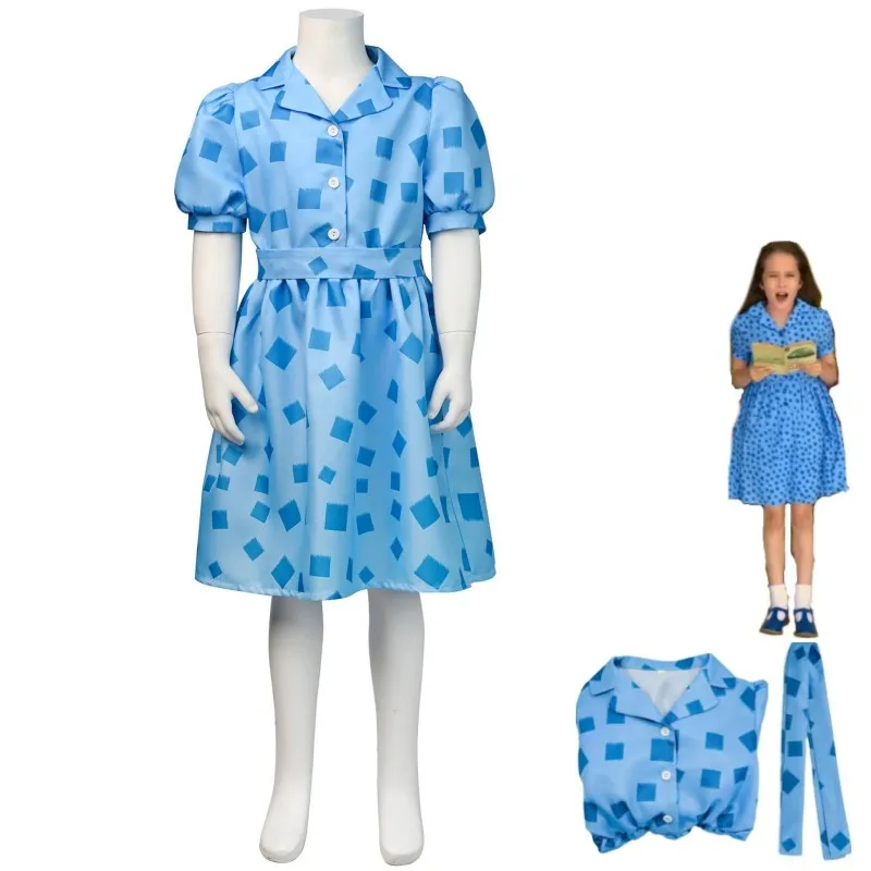 

Newest American TV Series Roald Dahls Matilda The Musical Cosplay Costume Kids Blue Dress Children Girl Kawaii Halloween Suit