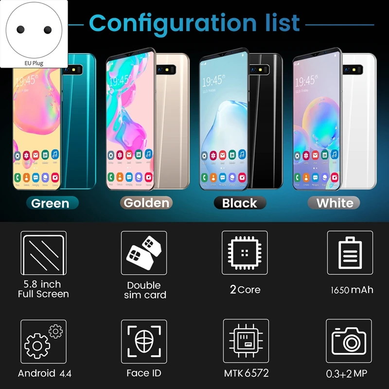 

S10 + смартфон с 5,5-дюймовым дисплеем, четырёхъядерным процессором MTK6572, ОЗУ 4 Гб, ПЗУ 2 Мп, Android 5,8