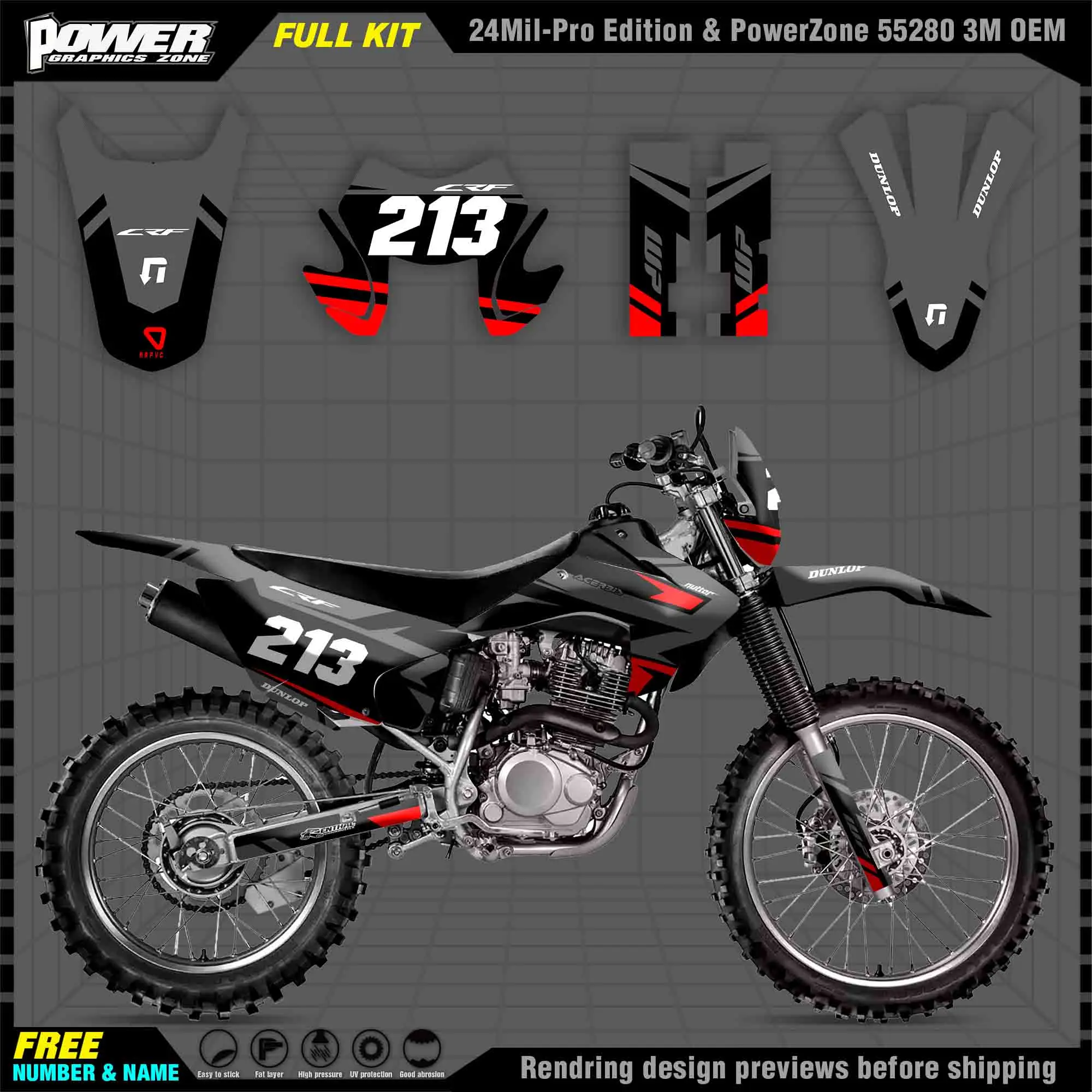 

PowerZone Custom Team Graphics Backgrounds Decals Stickers Kit For HONDA 15-20 CRF230 2015 2016 2017 2018 2019 Stickers 004