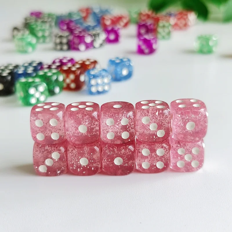 Фото Набор из 10 шт. блестящих кубиков в роликах D6 6 граней 12 мм Casino Game Dice D6 Мини-кубики в сумке OPP для настольной настольной игры №5