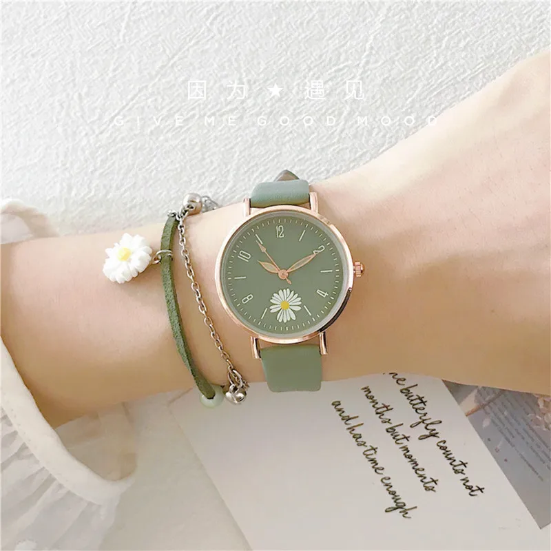 

Fashion Round Quartz Cartoon Flower Dial Casual Wrist Watches Leather Strap Fashionable Clock Waterproof Wrist Watch for Ladies