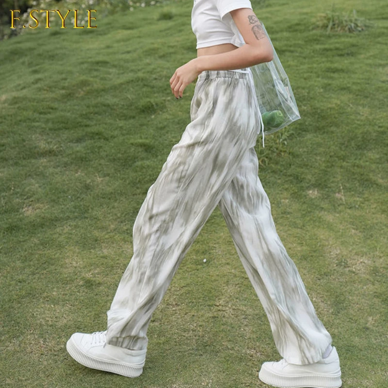 

F GIRLS Tie Dye Pants Women Full Length Trousers Loose Elastic Waist Fashion Popular Teens Simple BF Harajuku Korean Streetwear