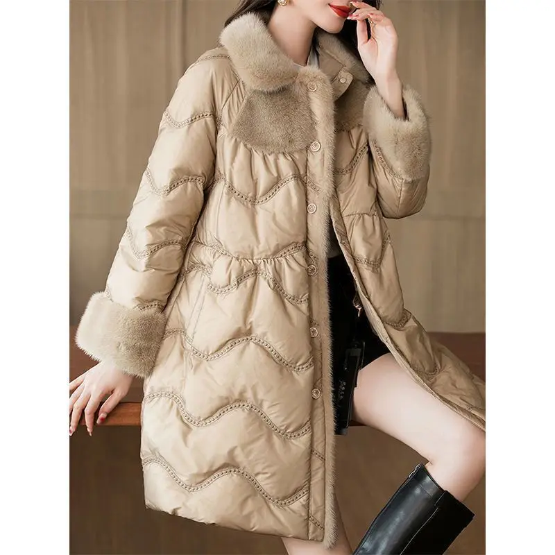 

Mink Down Jacket for Women, Lightweight Coat, Temperament Imitation Down, Medium and Long, Ins Fashion, New, Winter