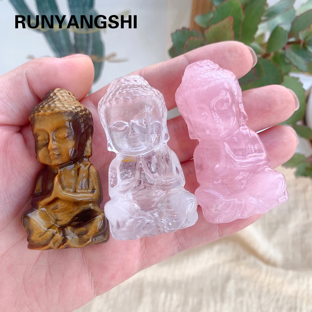 

1pc Natural Clear Quartz Buddha Tigereye Carving Crafts Rose Crystal Feng Shui Energy Ornaments Room Decoration
