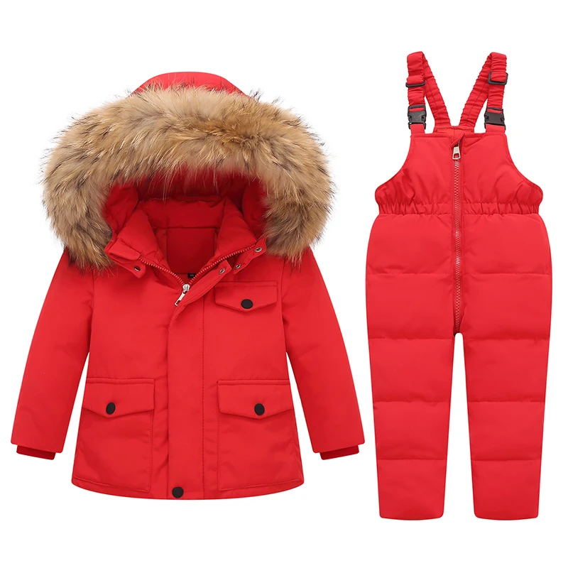 Winter Down Jacket Parka Real Fur Hooded Boy Baby Overalls Warm Kids Coatgirl Clothes Clothing Set  Child Snowsuit Snow toddler