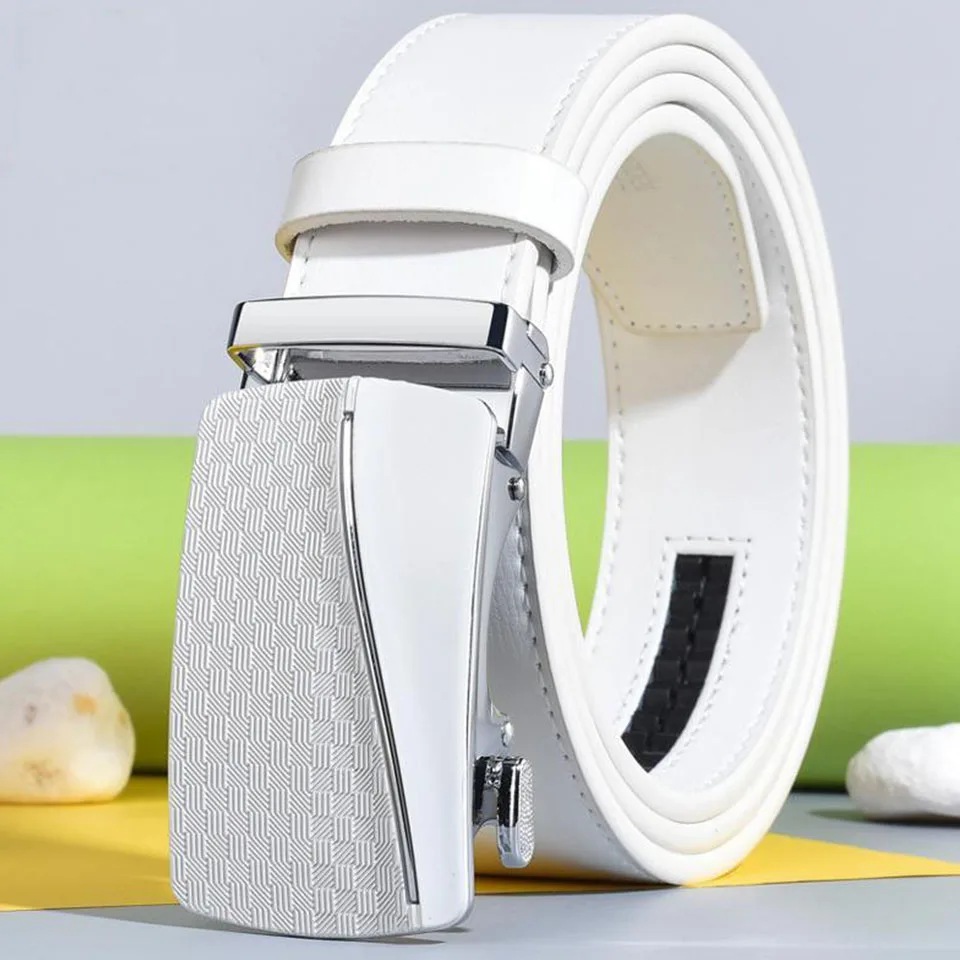 

New Fashion Men's Belt Automatic Buckle Leather High Quality Design Business Casual Korean Trend Youth Pants Belt White 2204