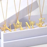 new stainless steel 26 letters hollow golden silver color butterfly pendant necklace personality collarbone chain jewelry women