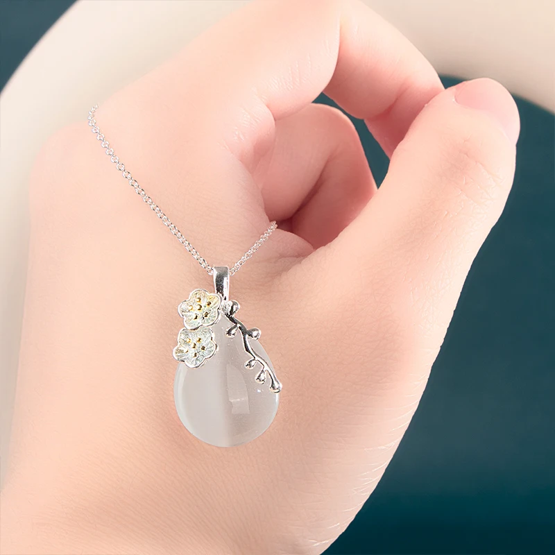 Bella Box Luxury Drop Shape Opal Pendant Women's Cherry Blossom Necklace For Women Ceremony Party Unique Trendy Jewelry |