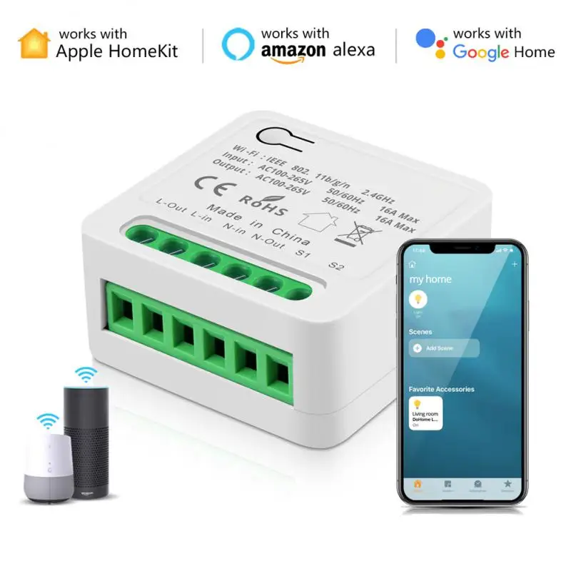 

CORUI 16A Apple Homekit WiFi Smart Switch 2-way Control Switch Mini Smart Breaker Siri Voice Control Work With Alexa Google Home