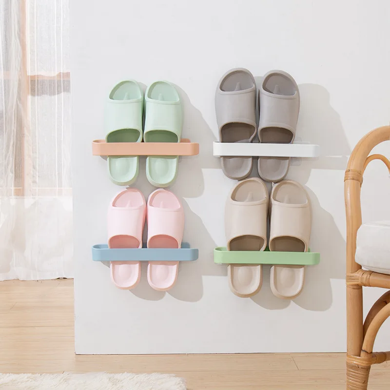 

1pcs Home Bathroom Plastic Slippers Storage Rack Multipurpose Wall-mounted Type Towel Hanger Bar
