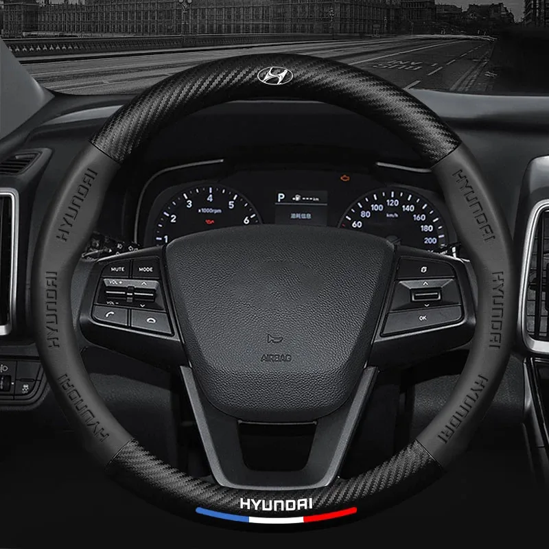 

Car Steering Wheel Cover For Hyundai I30 Tucson Accent I20 Kona Elantra I10 Ix35 Ioniq I40 Solaris Sonata Veloster Carbon Fiber