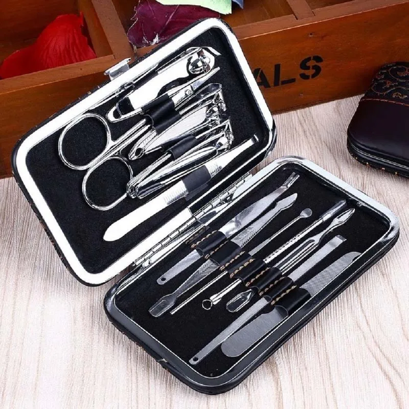 

12Pcs Rvs Nail Care Tool Sets Manicure Set En Kit Pedicure Scissor Tweezer Knife Oor Halen Utility Nail clipper Kit