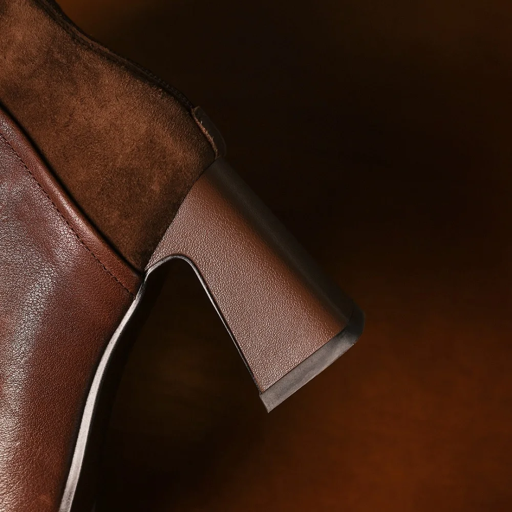 Ботильоны женские из натуральной кожи на толстом каблуке Размеры 33-40