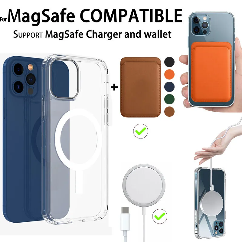 

2in 1 For Magsafe Card Holder Wallet Magnetic Case For iPhone 14 13 12 11 Pro Max Mini X XS XR 8 Plus SE Wireless Charging Cover