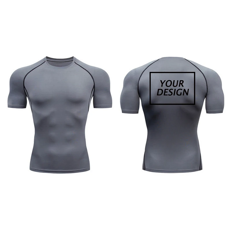 Customized Logo Pattern Print Compression Shirts for Men Short Sleeve Gym Workout Undershirts Quick Dry Athletic T-Shirt Tops