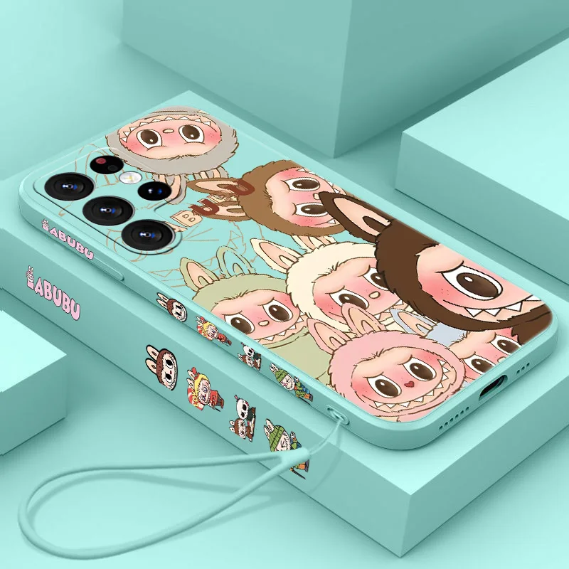 Cute elf L-LABUBU Phone Case For Samsung Note 8 9 10 20 M10 12 13 14 21 30 31S 33 51 52 62 A02S A25 Liquid Left Rope Funda
