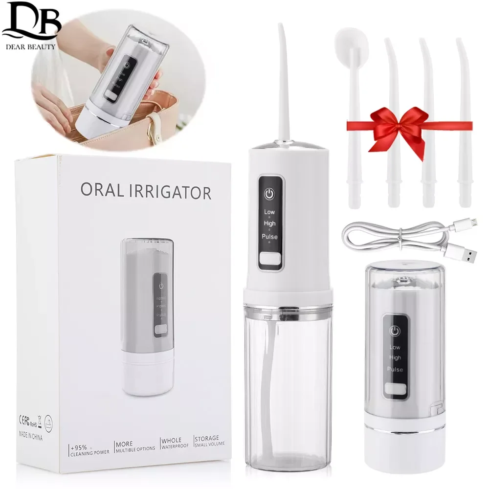

3 Modes Portable Oral Irrigator 230ml Collapsible Dental Water Flosser USB Charge Irrigator Dental Water Floss Tip Teeth Cleaner
