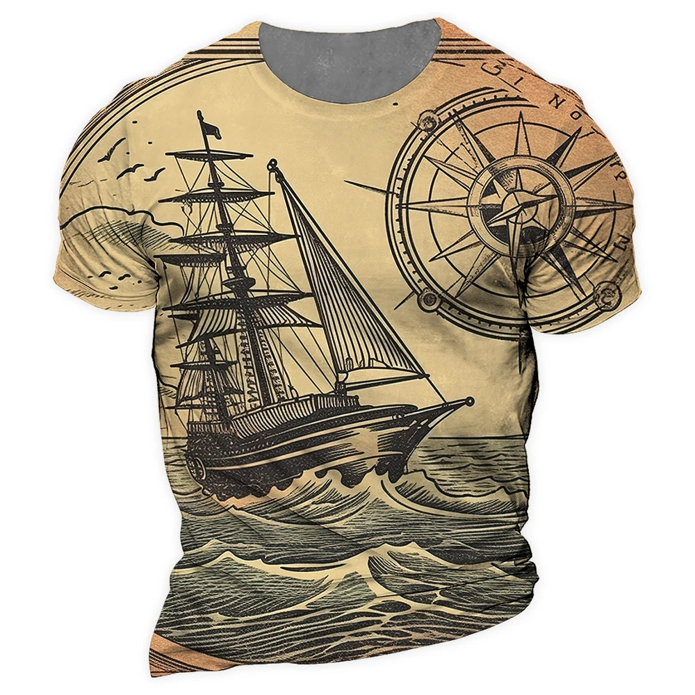 

Vintage Compass T Shirt Mens 3D Navigation Print Crew Neck Short Sleeve Street Punk Oversized Tops Tee Shirt Men Homme Camiseta