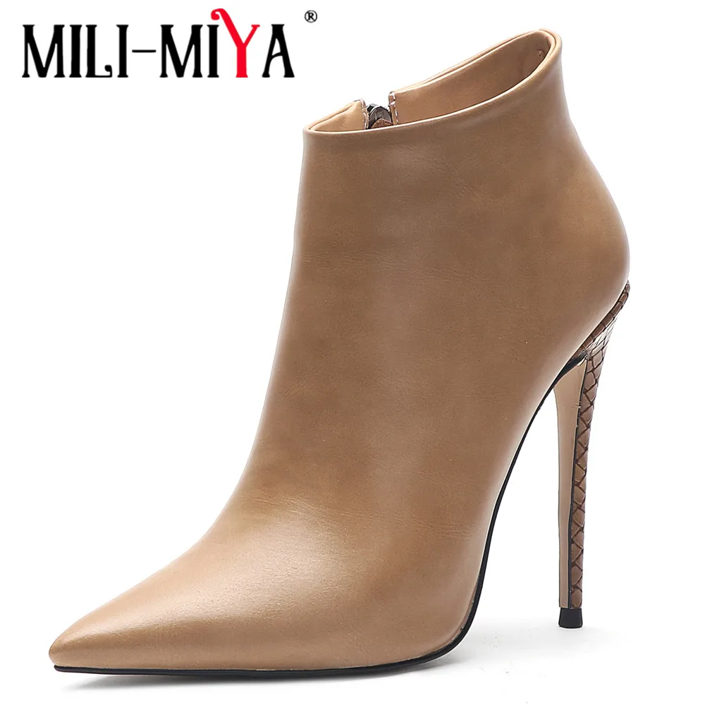 

MILI-MIYA New Arrival Concise Design Sexy Super High Thin Heels Women Microfiber Ankle Boots Pointed Toe Plus Size 34-45