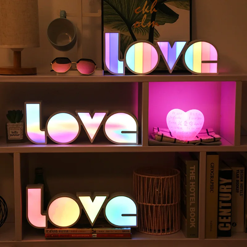 LED Lights Love Shaped Light Up Sign for Night Light Wedding Birthday Party Battery Powered Christmas Lamp Home Bar Decoration