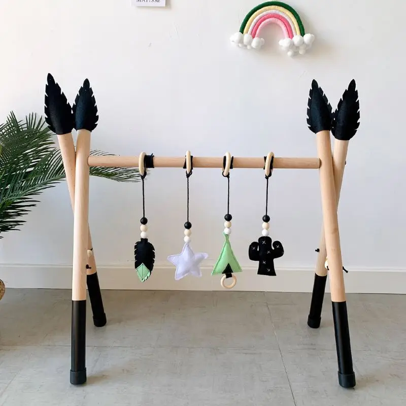 

Kick 'n for Play Gym Wooden Gym Toy for Baby Tummy for Time Activity Centers with Hanging Rattles Gender Neutral Teethin
