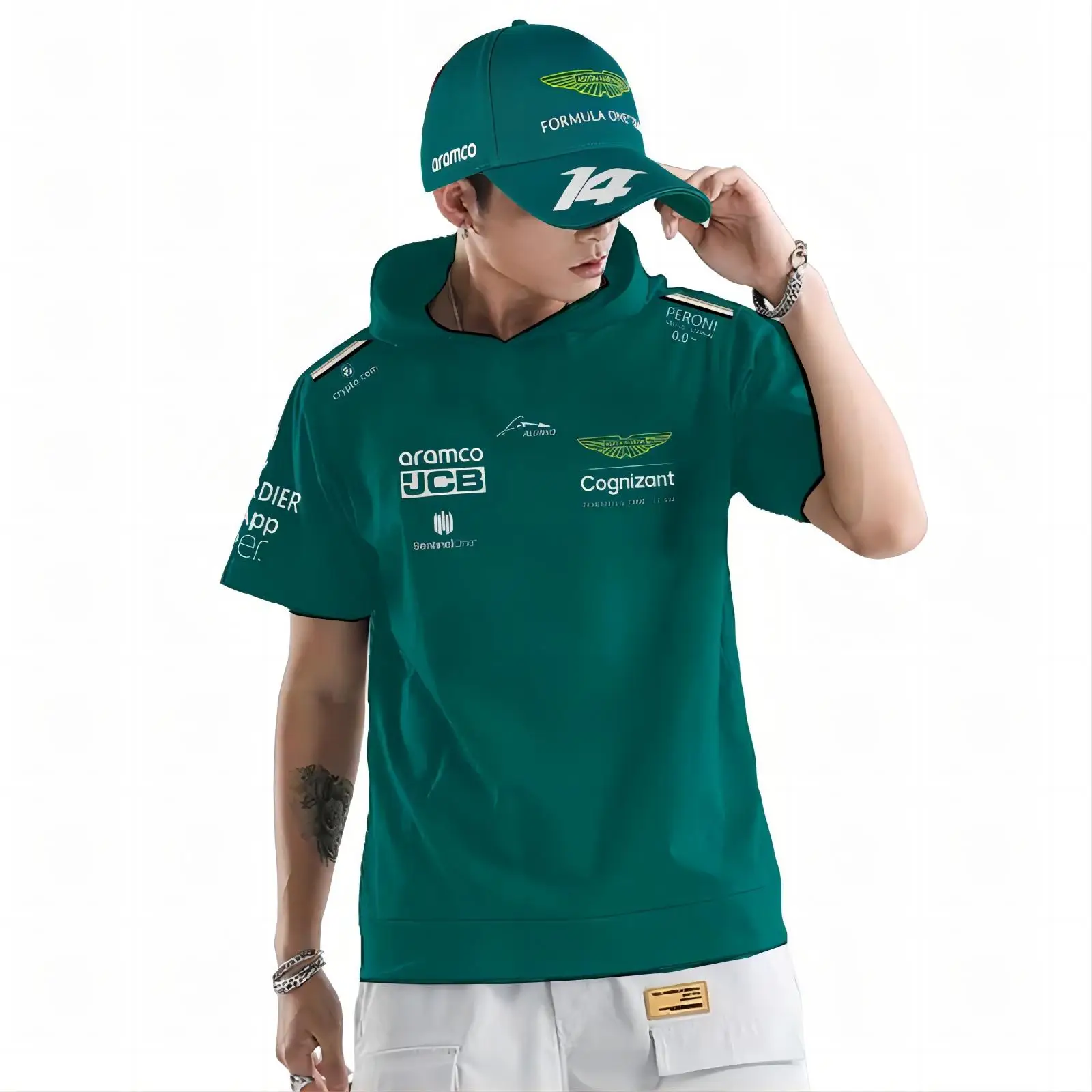 

2023 Popular Aston Martin F1 Hooded T-shirt Fernando Alonso Formula One Racing Design Crew Neck High Quality Clothing