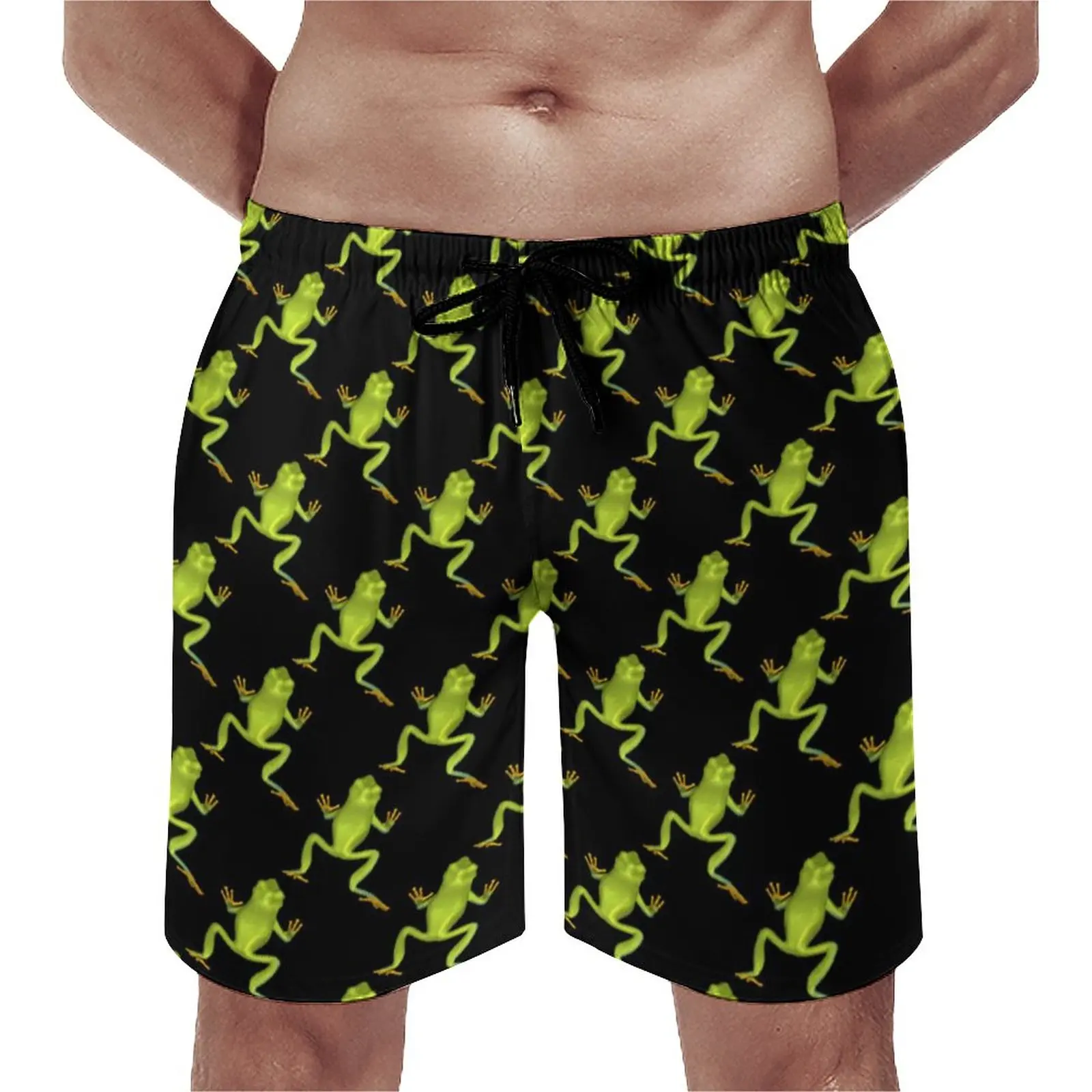 

Green Tree Frogs Board Shorts Summer Jumping Frog Print Fashion Beach Short Pants Males Surfing Fast Dry Printed Swimming Trunks