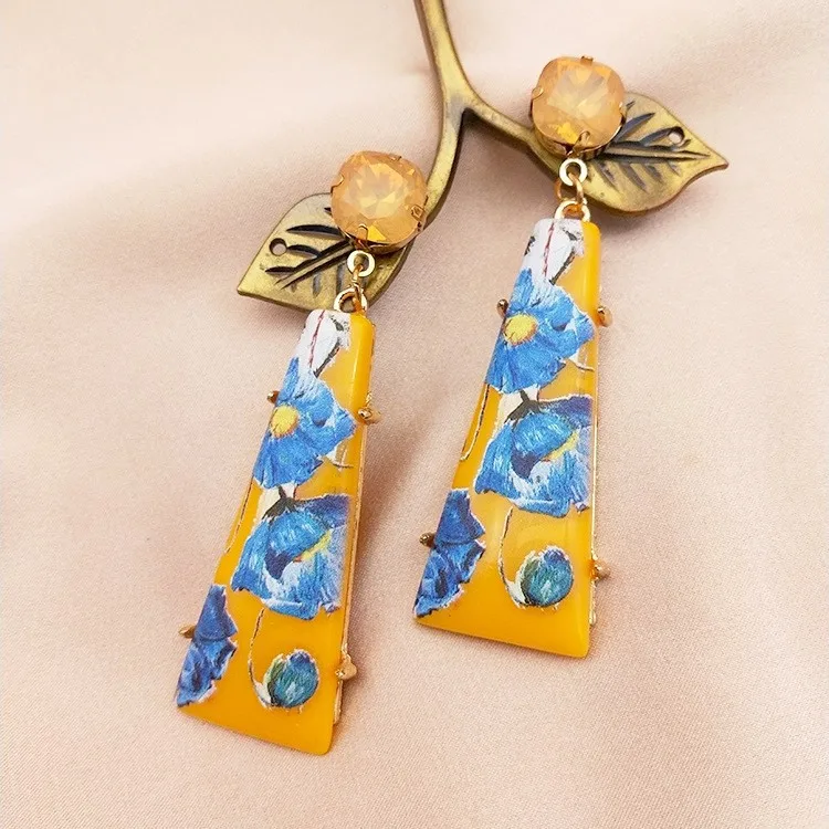 Vintage court style earrings expensive earrings geometric printing resin earrings high profile retro women's earrings